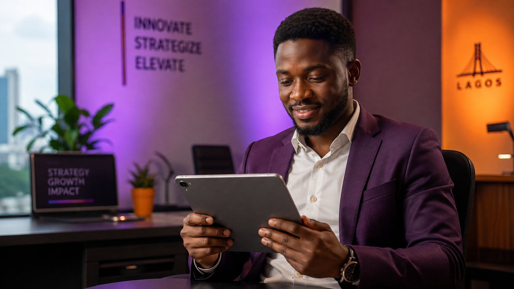 Confident Nigerian professional reviewing job opportunities